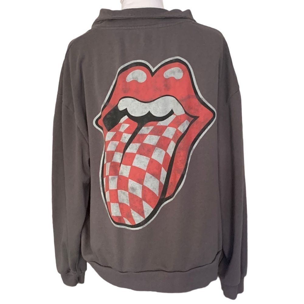 THE Rolling Stones Cropped 1/4 Zip Sweatshirt Sz XXL